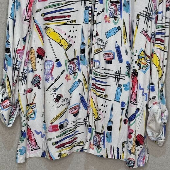 Ali Miles Button-Up Shirt Size Small Multi-Color Abstract Artsy Art Supplies - Picture 4 of 8
